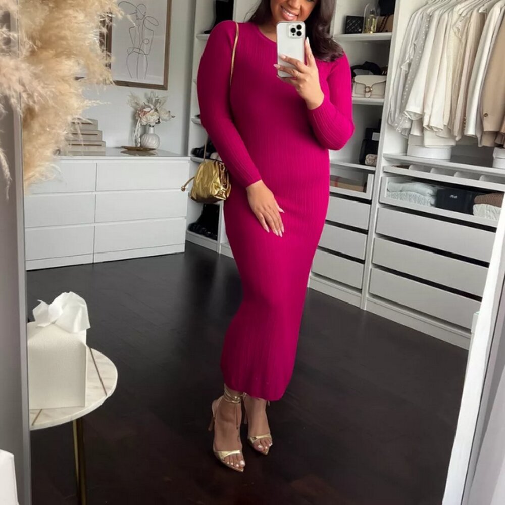Long Sleeve Sheer Midi Dress - Future Collective with Jenny K. Lopez Pink M